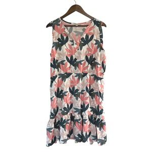 Loft Outlet Womens XL Pink Floral Leaf Sleeveless Tiered Ruffle Hem Rayon Dress